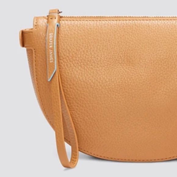 Draper James Camel Wristlet Handbag Leather Half Moon Clutch Tan NWT - Picture 3 of 7
